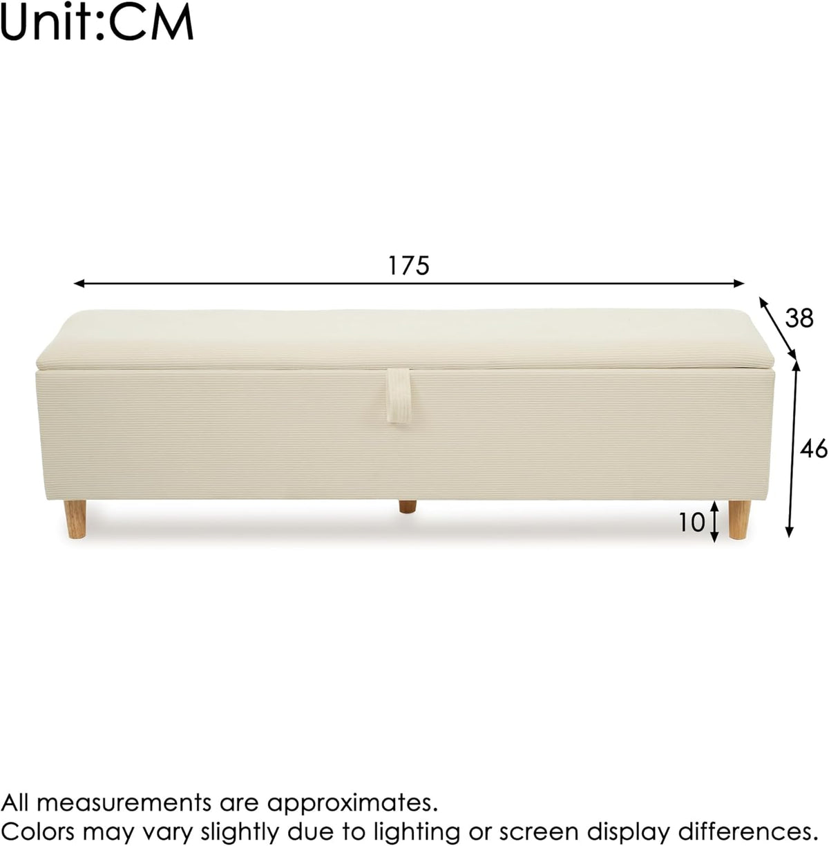 Polsterbank mit Hydraulischem Stauraum, 175 x 38 x 46 cm Aufbewahrungsbox, Bettbank Sitzbank für Flur, Wohnzimmer, Schlafzimmer, Cordstoff, Beige