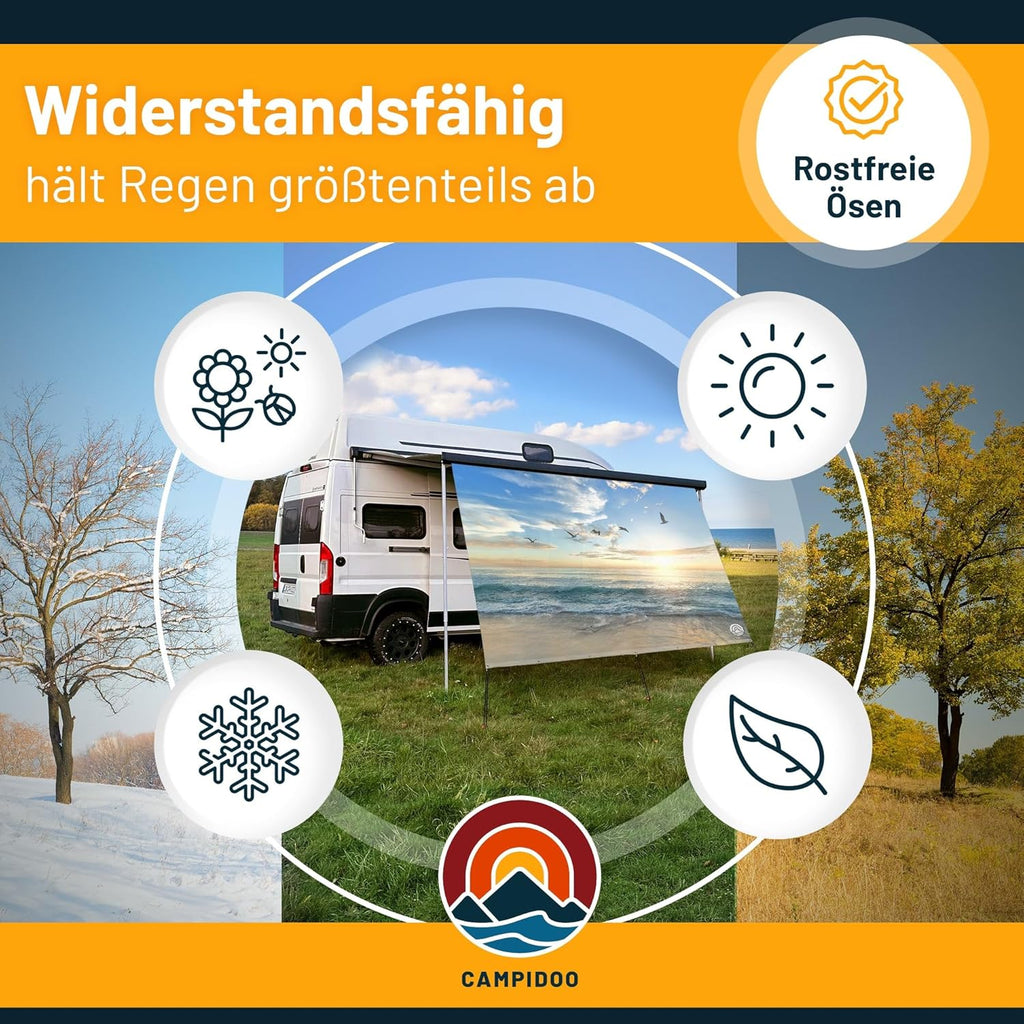Textil Sonnensegel OSTSEE-Strand | Höhe 200cm | hochwertiger Fotodruck inkl. Keder-Befestigung | Markisen-Vorderwand - Länge/Keder: 380cm / 5 mm Keder