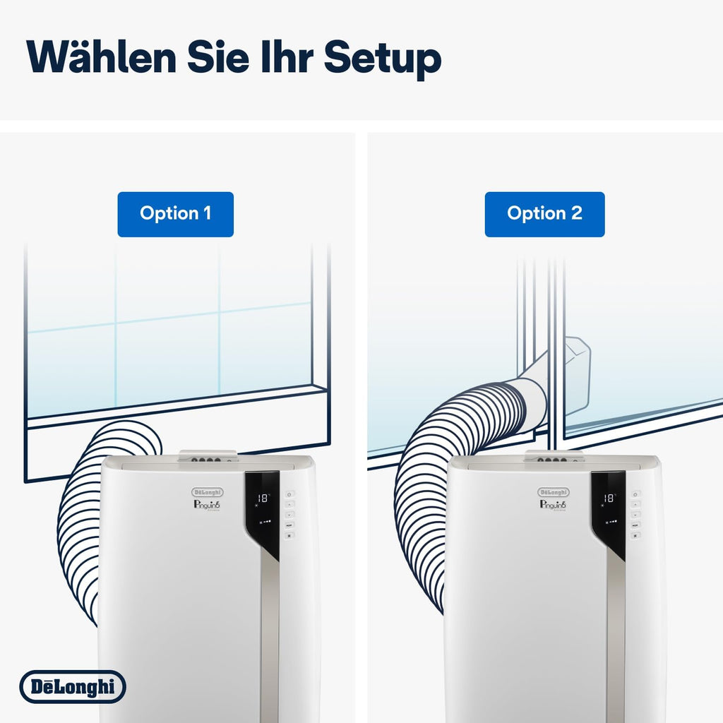 De'Longhi Pinguino PAC EM82, Mobile Klimaanlage für Räume bis zu 80 m³, 9.400 BTU, 2,4 kW, 63 dB, Entfeuchtungsfunktion, Energieklasse A, 24h-Timer, Weiß