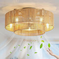 KZT Rattan Deckenventilator mit Beleuchtung und Fernbedienung E27 Deckenleuchte mit Ventilator Retro Boho Bambus Gewebt Lampe mit Ventilator Schlafzimmer Wohnzimmer Deckenventilator mit Licht Ø50CM