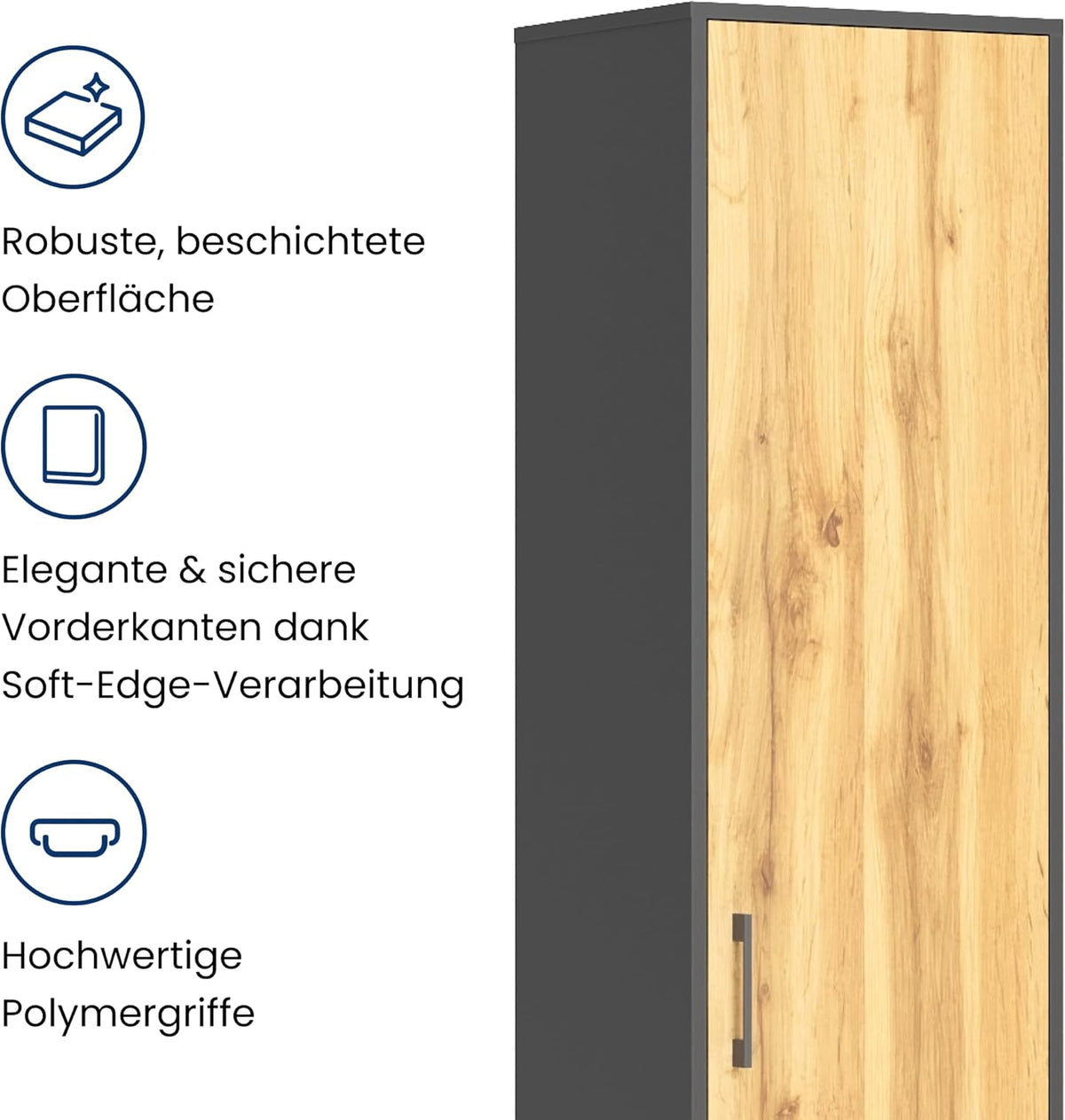 Home Collective Regal mit 5 Ebenen in matt Aktenschrank mit 4 Einlegeböden und 1 Tür, Standregal 39 cm breit mit hochwertigen Polymergriffen ideal für Schlafzimmer Wohnzimmer Flur Büro Graphit Eiche