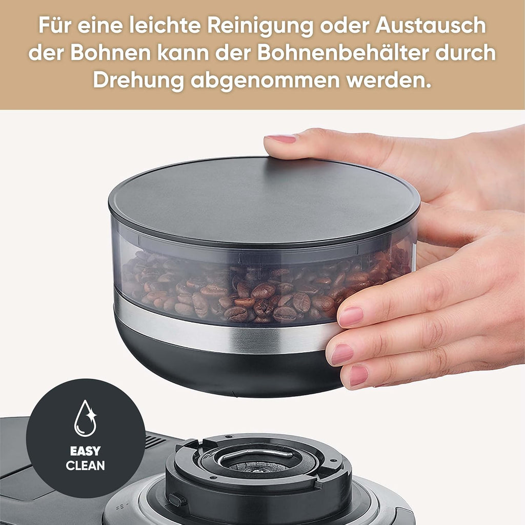 SEVERIN Filka, Vollautomat für Filterkaffee, 5-in-1 Filterkaffeemaschine mit LED-Display, Mahlwerk, mit Thermokanne, schwarz-matt, Edelstahl, KA 4853