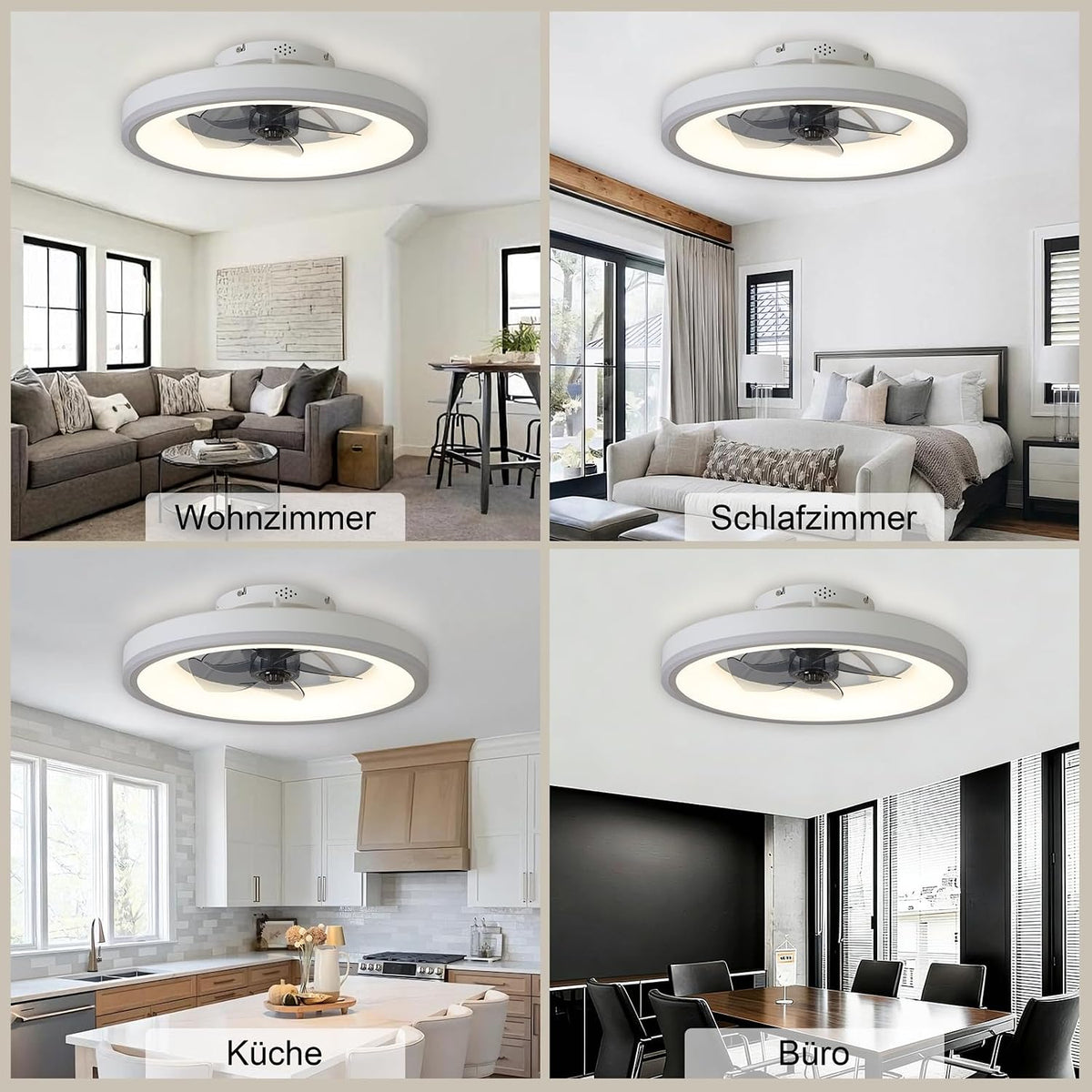 60CM Deckenventilator mit Beleuchtung, RGB Deckenventilator mit Licht und Fernbedienung, Leise Deckenlampe mit Ventilator, 6 Geschwindigkeiten, Dimmbare, Timer, für Schlafzimmer, Weiß