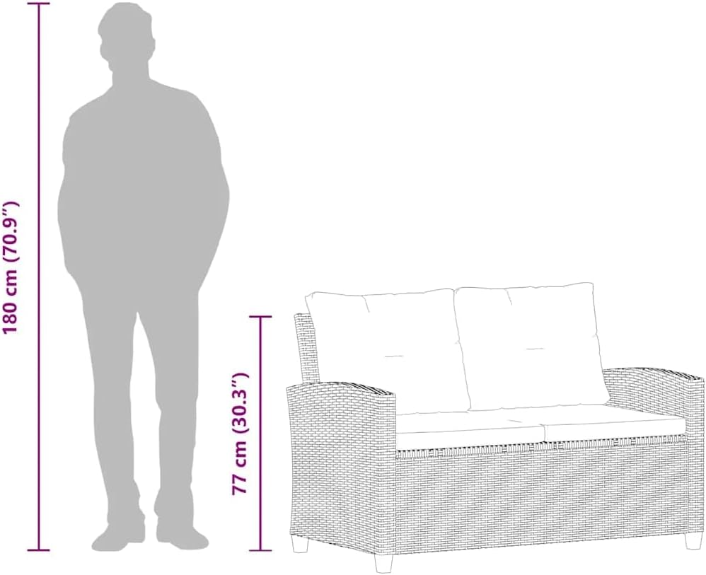 vidaXL Gartensofa 2-Sitzer mit Kissen Lounge Sofa Gartenmöbel Gartenbank Bank Rattansofa Balkon Terrasse Garten Grau 124cm Poly Rattan