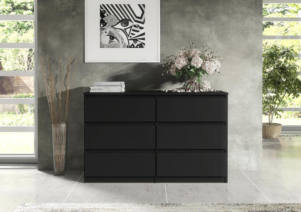 meble masztalerz Kommode 120 cm Breit - Modernes Sideboard - Schrank mit 6 Schubladen - Schubladenschrank - Kommodenschrank für Wohnzimmer, Flur, Schlafzimmer - Schwarz 120x78,5x39 cm