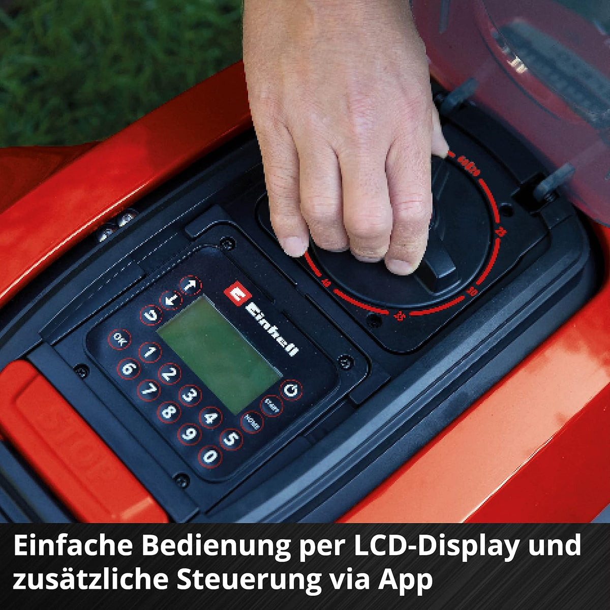 Einhell Mähroboter FREELEXO 1200 LCD BT Power X-Change (Li-Ion, 18 V, Multizonenmäher, Bluetooth App, 18 cm Schnittbreite, inkl. 5,2 Ah Akku, 4 Klemmen, Garage)