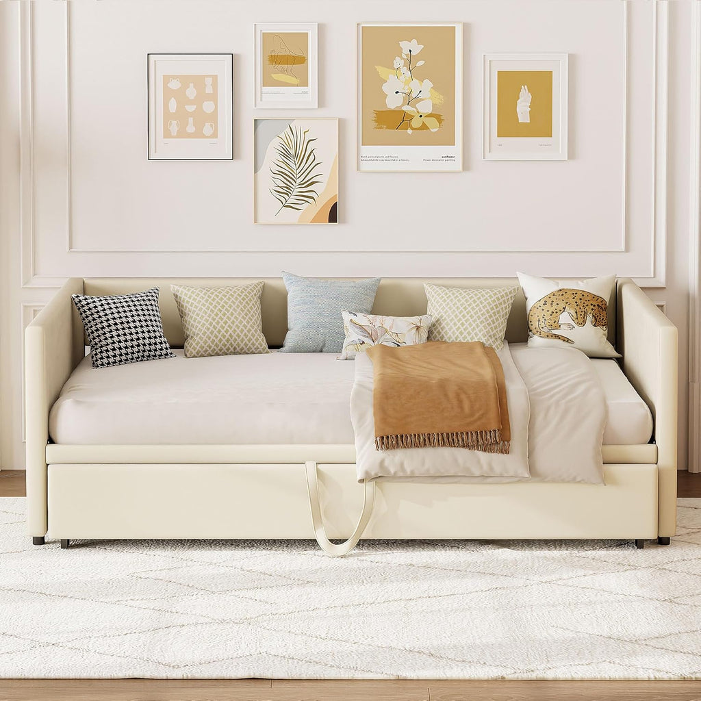 Schlafsofa 200cm Breit, Schlafcouch Ausziehbar, Schrankbett mit Sofa, Murphy Bed 90/180 x 200 cm, Polsterbett Tagesbett Ausziehbar mit Lattenrost, Doppelbett, Samtstoff, ohne Matratze (Beige)