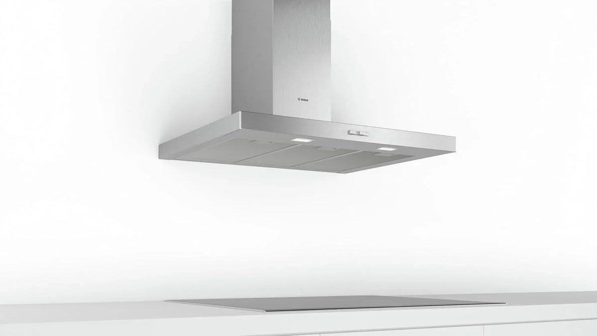Bosch - Campana Extractora Decorativa de Pared, 90 cm, Serie 2, Control Mecánico, Iluminación LED, Acero Inoxidable, DWB96BC50