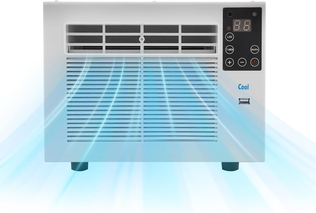 Mini Klimaanlage - 280W Klein Fensterklimaanlage mit Fernbedienung und Abluftschlauch, Mobile Kompakt Einbau Klimagerät, Tragbare Luftkühler für Schlafzimmer, Wohnzimmer, Büro