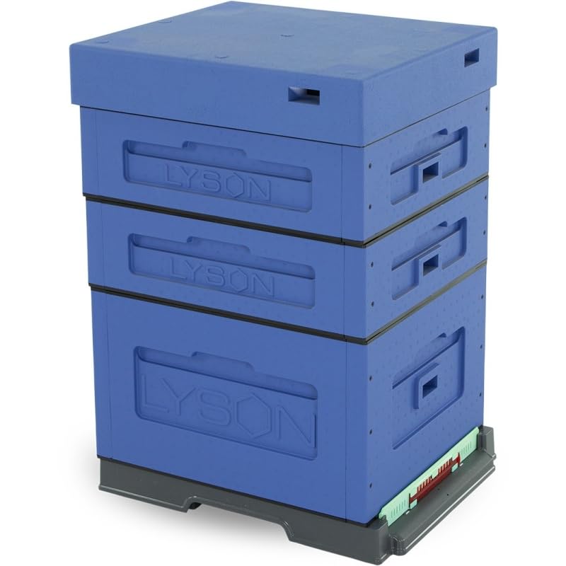 LYSON Bienenbeute Styropor Dadantbeute Dadant Beute OPTIMA Bienenstock-Set mit niedrigem Varroa-Kunststoffboden (DUNKELBLAU) für die Selbstmontage (Passende Rahmen:47×43,5x30cm;47×43,5x14,5cm)