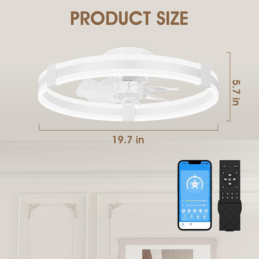 NIORSUN Ventilator Deckenleuchte,50CM LED Deckenventilator mit Beleuchtung,3 Farbtemperatur und 6 Geschwindigkeiten Deckenventilator mit Lampe,APP/Fernbedienung Dimmbar Ventilator Deckenlampe Weiß