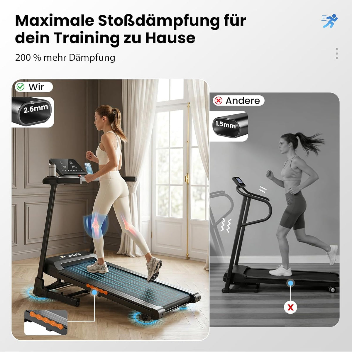 Laufband Klappbar für Zuhause mit 15%-18% Automatische Steigung, 3-4,5 PS Motor, Leise & Kompakt, 13-18" Zoll Breit LED Anzeige & 12 Programme, 14-16 km/h Elektrisches Fitness Laufband