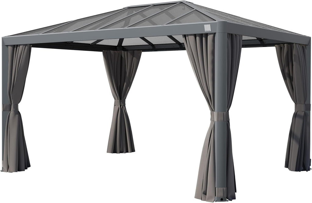 PRIMEYARD Gartenpavillon 3x4 m mit Polycarbonatdach - Hardtop Pavillon mit 4 Seitenteilen in Grau