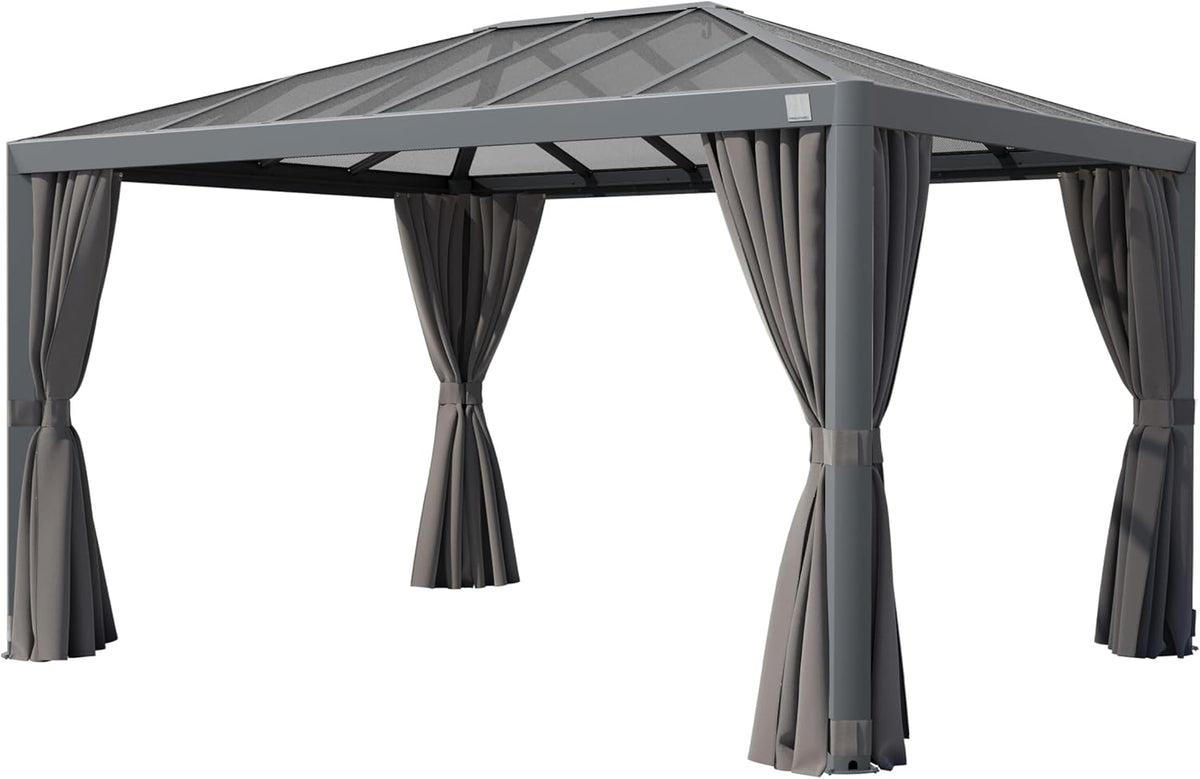 PRIMEYARD Gartenpavillon 3x4 m mit Polycarbonatdach - Hardtop Pavillon mit 4 Seitenteilen in Grau