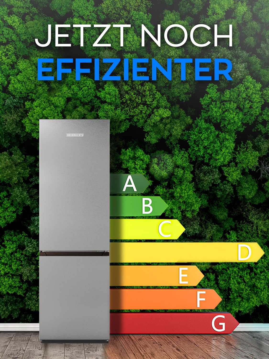 Heinrich´s Kühlgefrierkombination 269 Liter, Kühlvolumen 198L, Gefrierfach 71L,LED Beleuchtung,Kühlschrank Türanschlag wechselbar, leise 39dB,große Tiefkühlboxen, 7 Temperaturstufen, (inox)