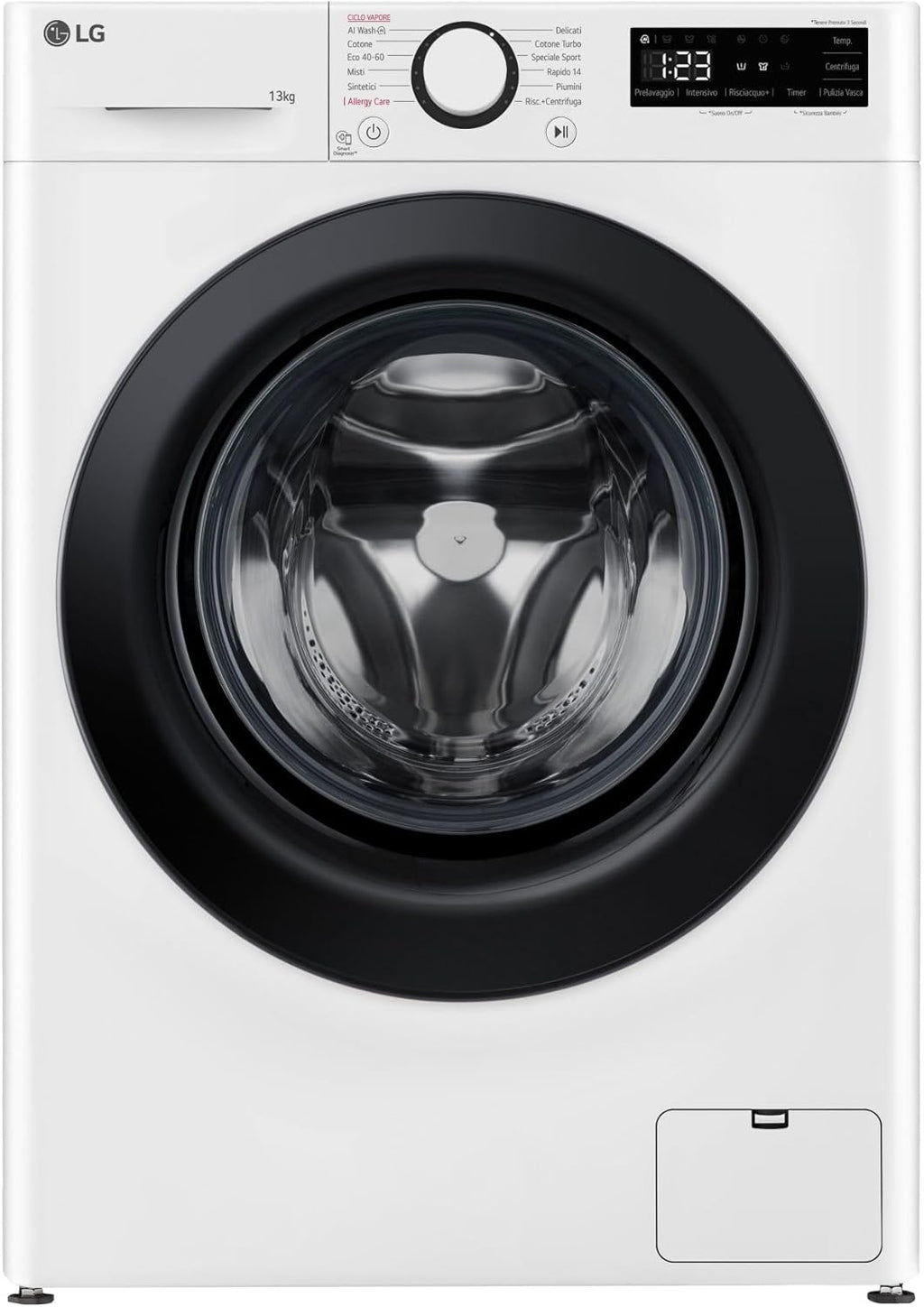 LG AI DD F4R3013NSWB Waschmaschine mit Frontlader, 13 kg, Serie R3, Klasse A-20%, 1400 Umdrehungen, AIWash, Dampfwäsche, Motor Direct Drive, Blasenkorb, Smart Diagnosis, freistehend, Weiß