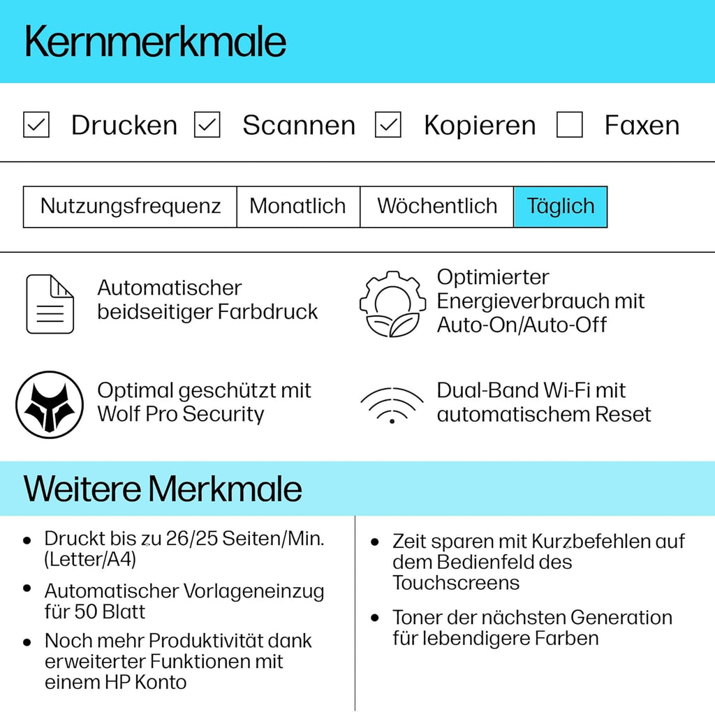 HP Color LaserJet Pro MFP 3302fdwg Multifunktions-Farblaserdrucker, Fax, Automatischer beidseitiger Druck, Touchscreen, Wi-Fi, Ethernet, USB, HP Wolf Pro Security