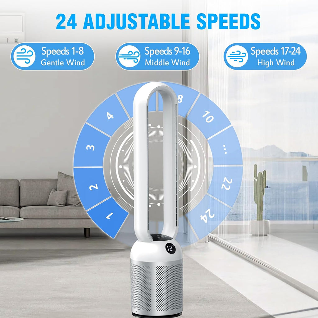 YAZEKY Turmventilator sehr Leise, 24 Stufen Ventilator Energiesparend DC Motor mit Fernbedienung, 12H Timer, 99cm 90° Oszillation Ventilator für Schlafzimmer Büro (Silber)