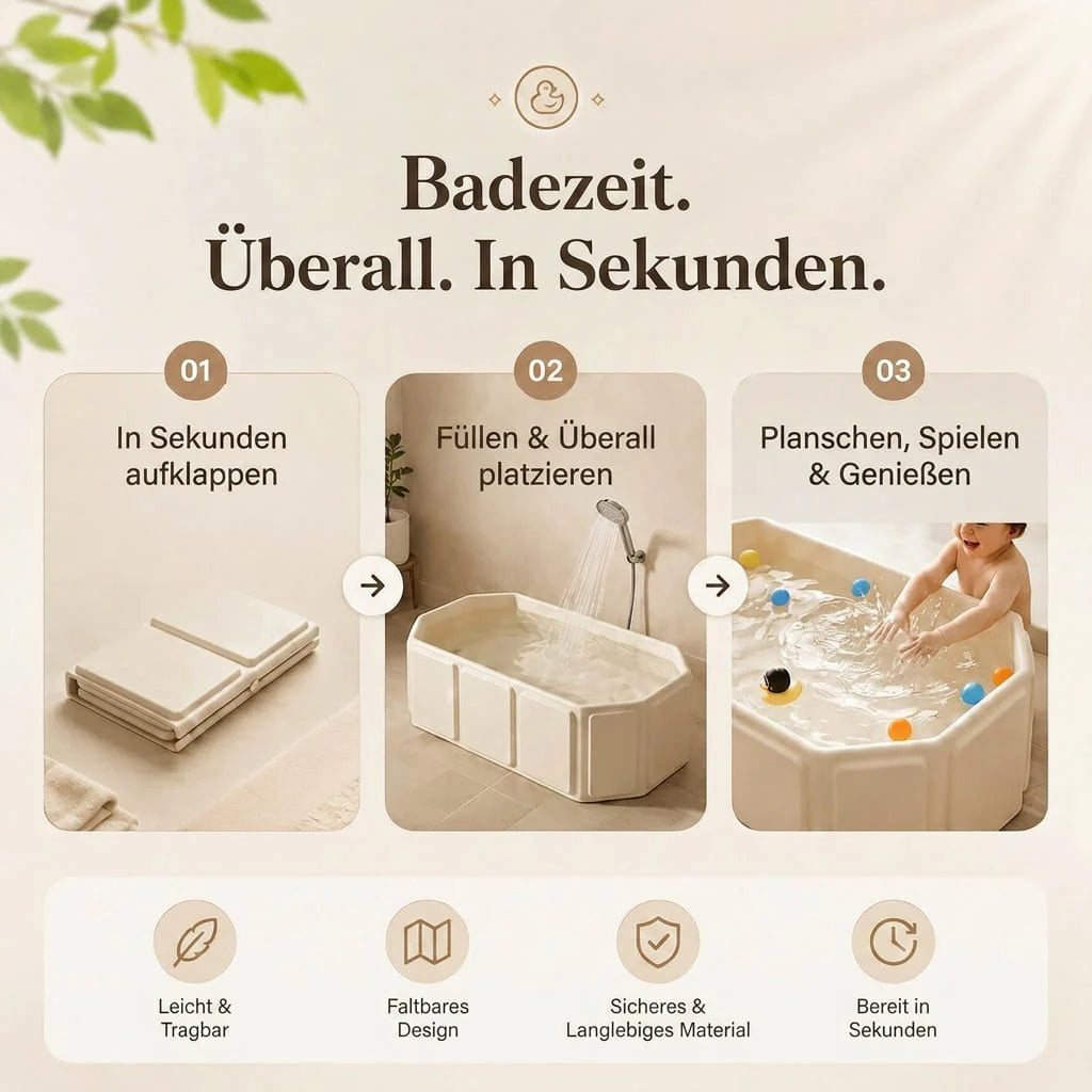 Faltbare Babybadewanne mit rutschfestem Boden | Wannenwelle