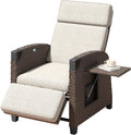 Amopatio Relaxliege Liegesessel, Rattan Sonnenliege mit Verstellbar Rückenlehne und Klapptisch, Outdoor Gartensessel wetterfestes, für Terrasse, Garten, Balkon – Beige & Braun