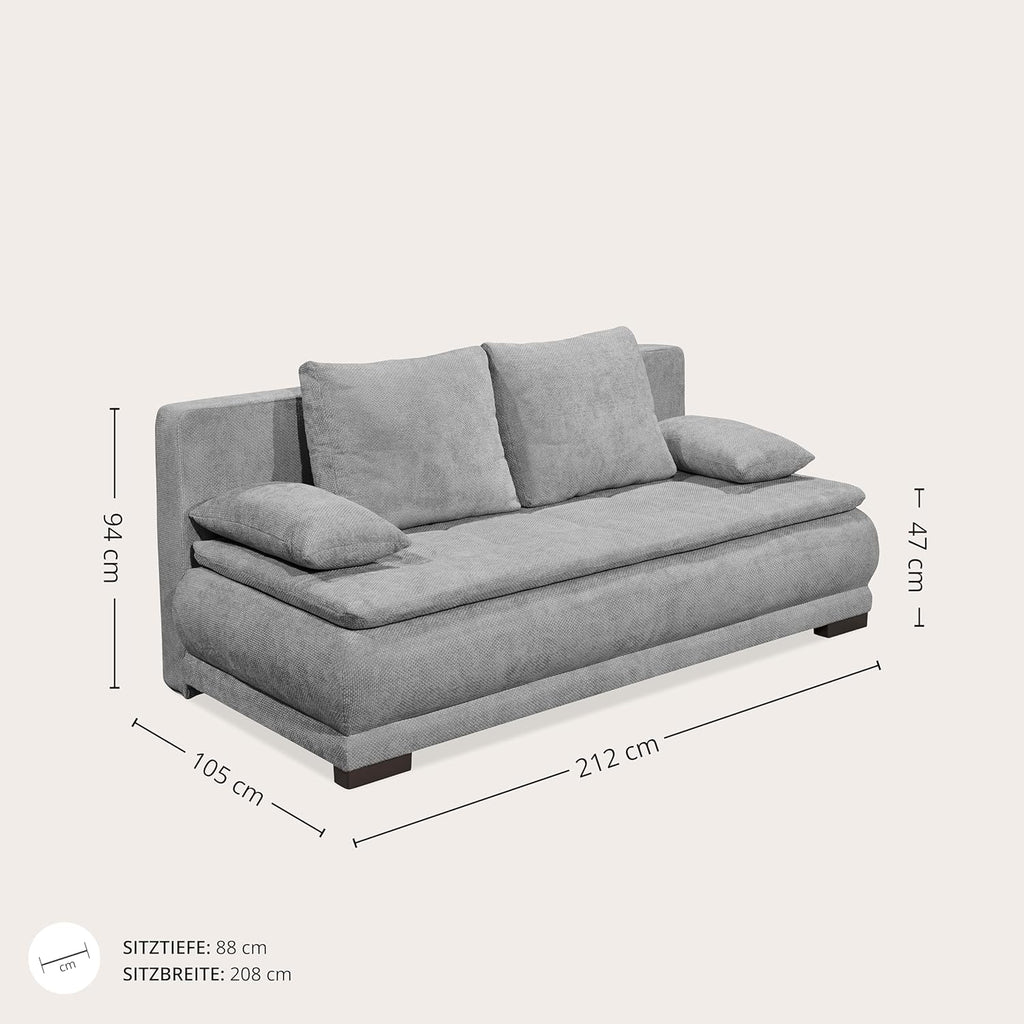 Liam Schlafsofa in grau – Modernes Design mit Bonell-Federkern, Bettkasten & Schlaffunktion für höchsten Komfort im Wohn- und Gästebereich