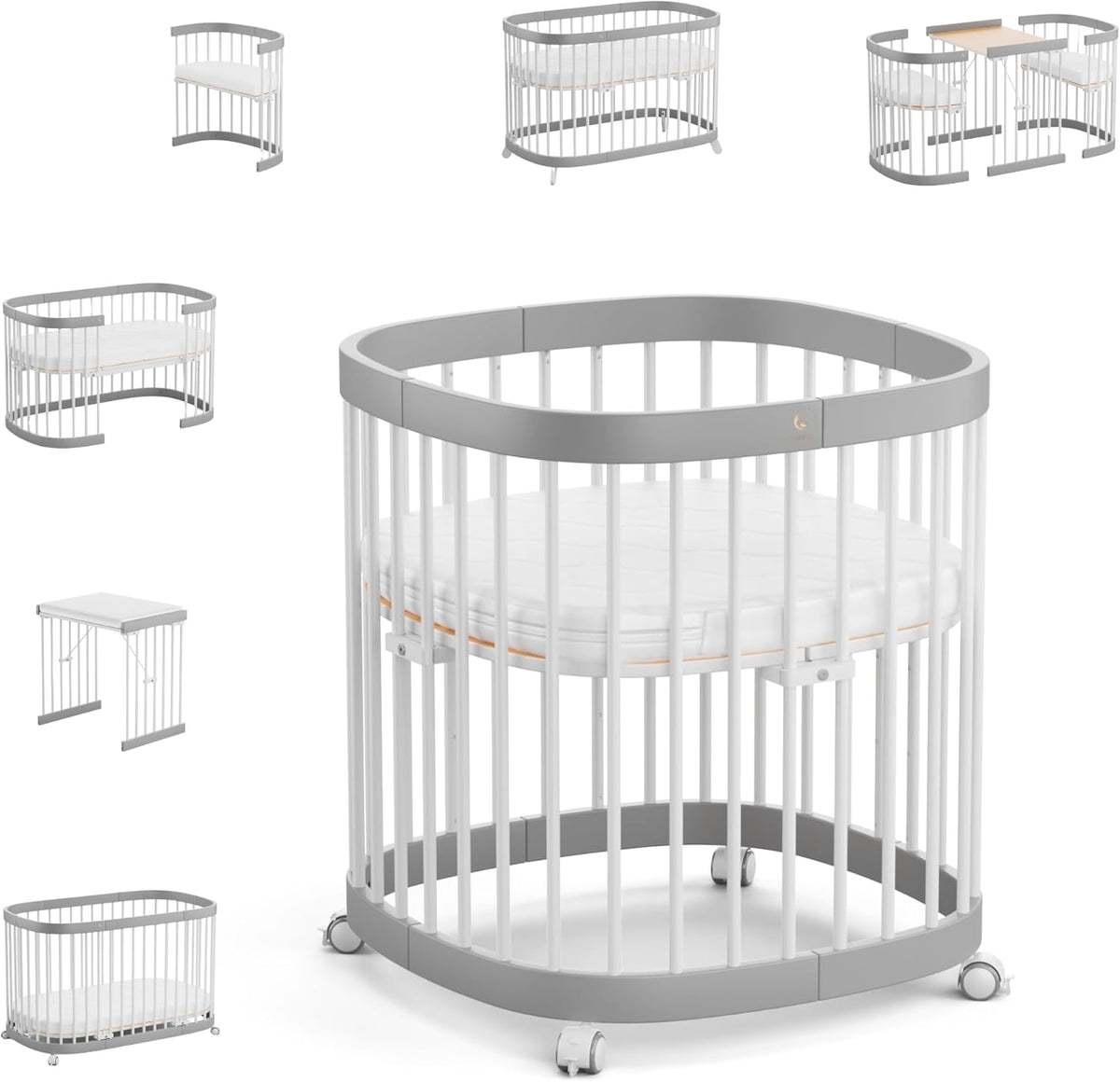 tweeto® Babybett 7 in 1 – mitwachsendes Babybett aus Holz | höhenverstellbares Beistellbett & Gitterbett | umbaubar zu Kinderbett & Laufstall (Buche Natur)