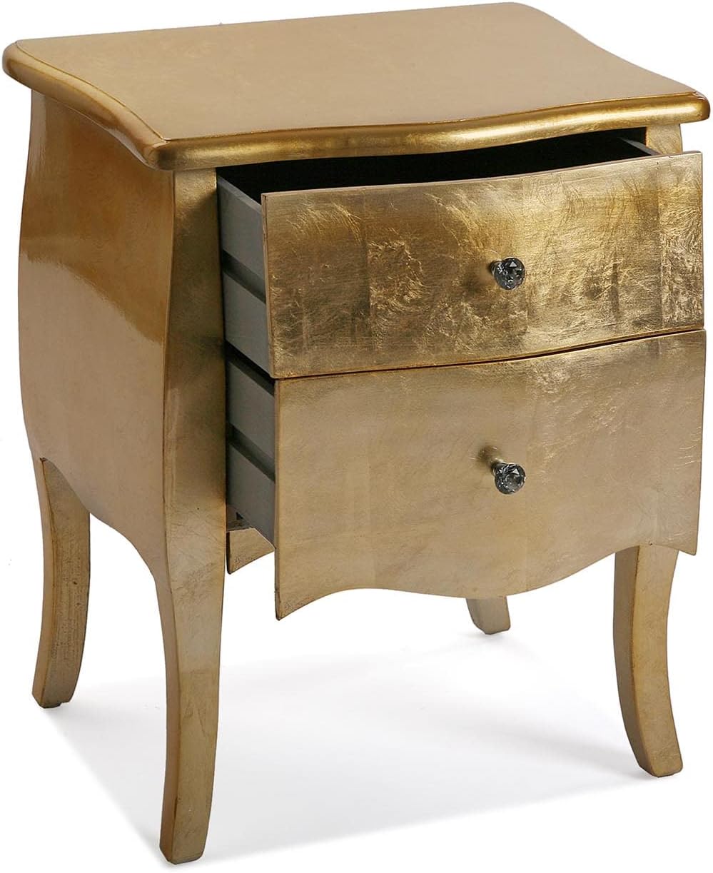 Versa Cagliari Nachttisch Kleiner oder zusätzlicher Tisch für das Schlafzimmer oder das Wohnzimmer, mit 2 Schubladen, Maßnahmen (H x L x B) 60 x 39 x 50 cm, Holz, Farbe: Golden