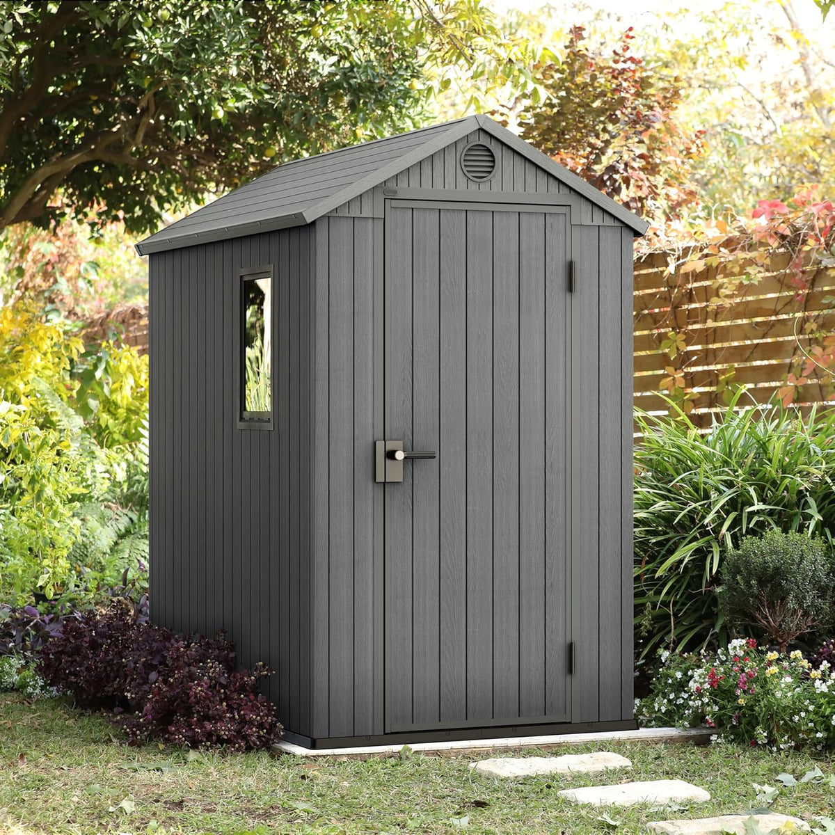 Keter Gerätehaus Darwin 4x6, Grau, Außenmaße 184,5x125,8x205cm, wartungsfrei, wetterfest, wasserdicht, mit Unterboden