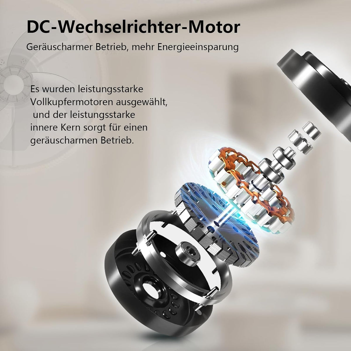 Leiser Deckenventilator mit Beleuchtung Schwarz, 50cm Deckenleuchte mit Ventilator, LED Deckenlampe mit Ventilator, Fernbedienung/APP, 6 Windstufen, 3 Farbtemperaturen, für Schlafzimmer Wohnzimmer