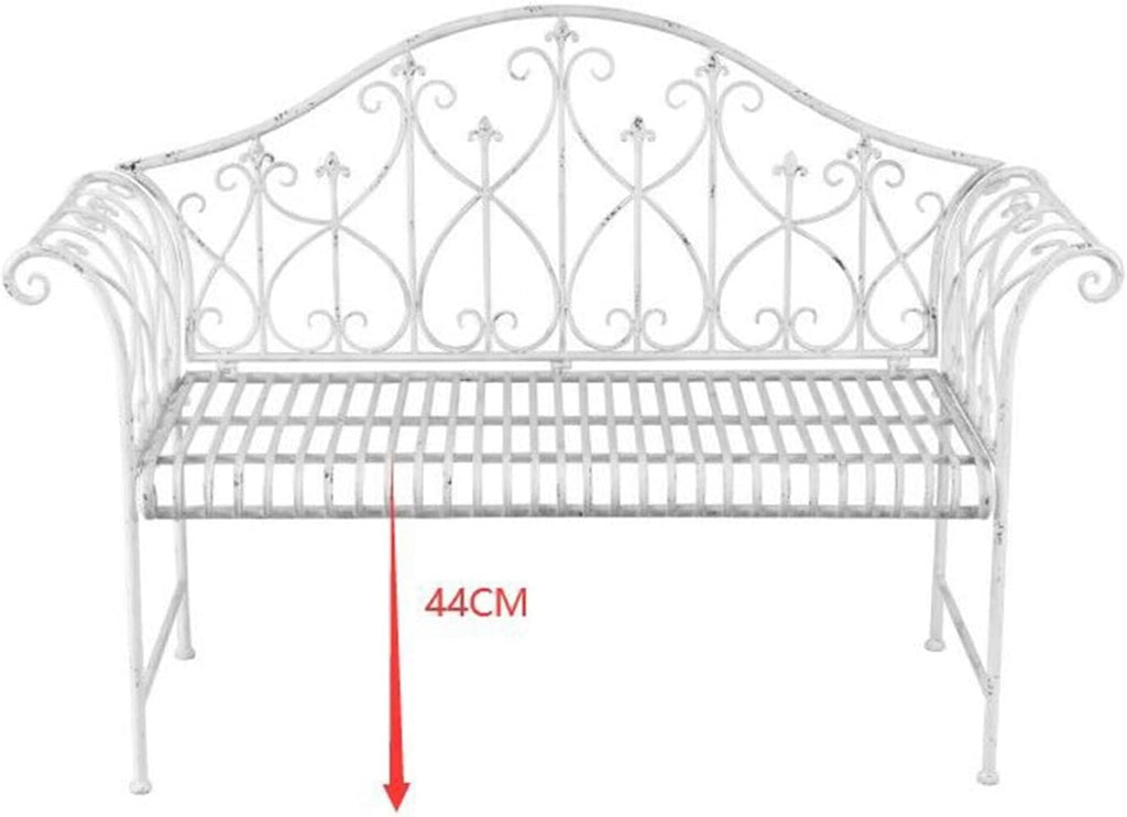 HTI living Metall Gartenbank Weiß romantisch nostalgisch Sitzbank Nostalgische Metallbank