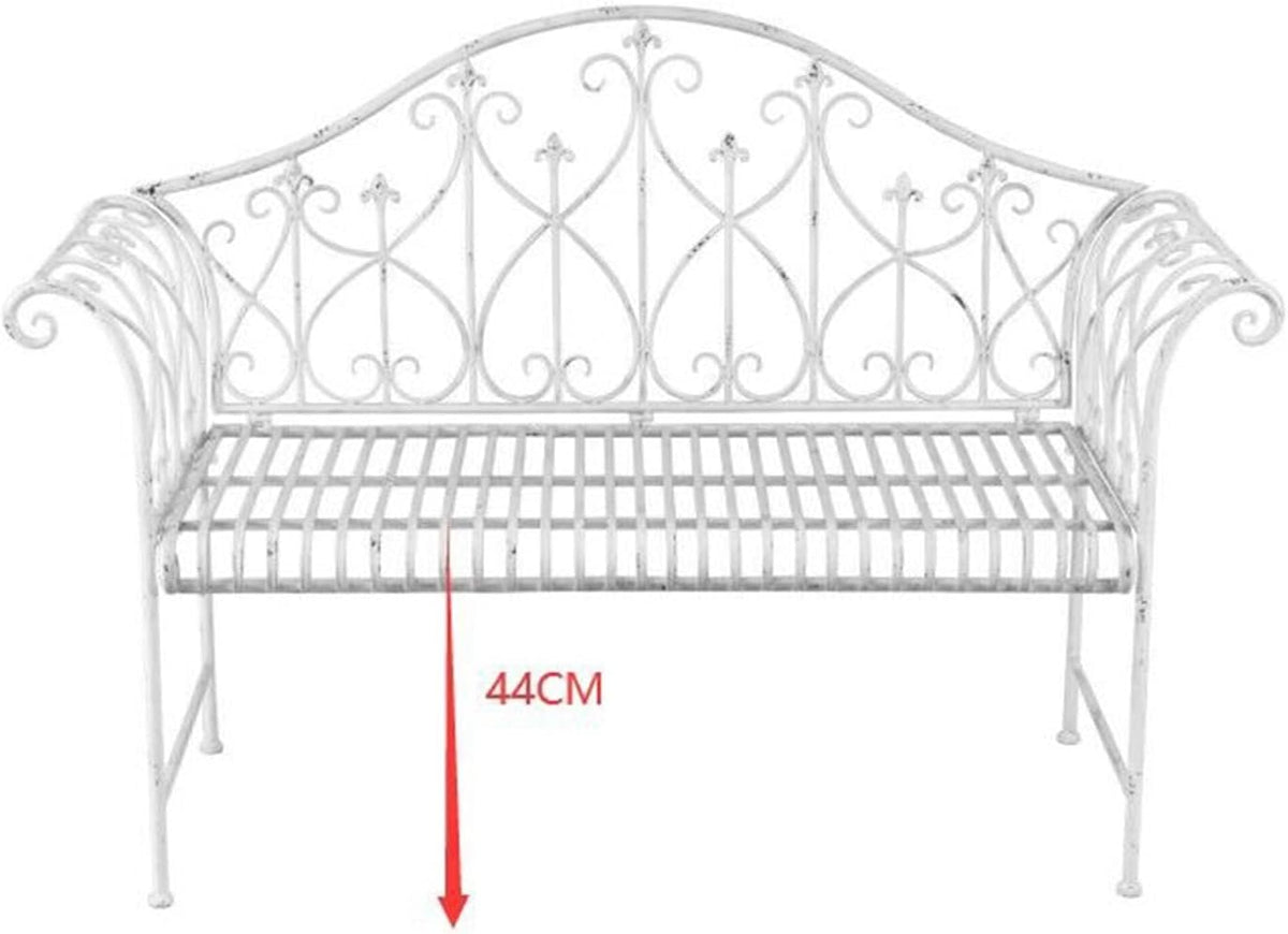 HTI living Metall Gartenbank Weiß romantisch nostalgisch Sitzbank Nostalgische Metallbank