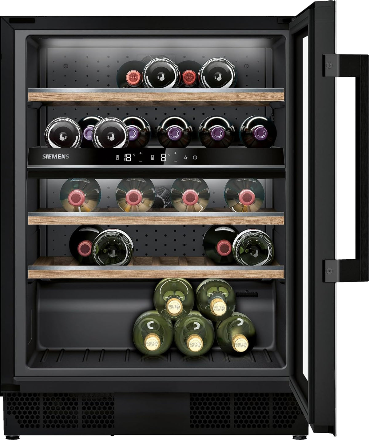 Siemens KU21WAHG0 iQ500 Weinkühlschrank, 82 x 60 cm, 44 Flaschen, Temperatur: 5-20 °C, Zwei separat gesteuerte Temperaturzonen, 120 L