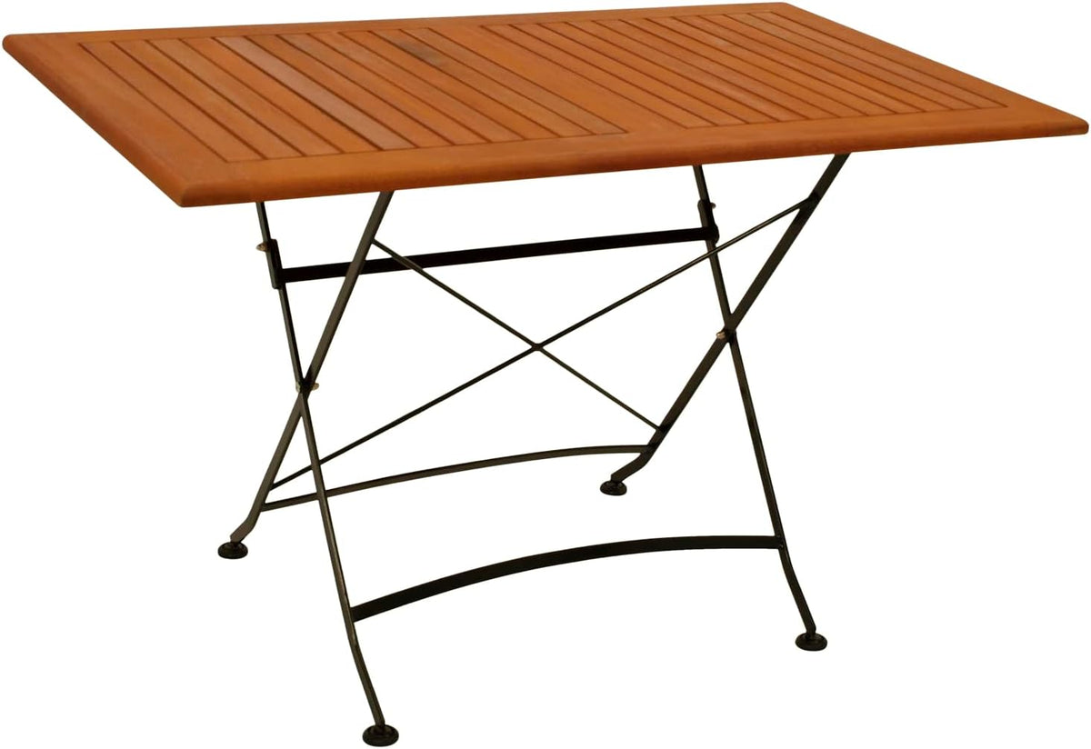DEGAMO Garten Sitzgruppe Klappgarnitur HOFGARTEN 5-teilig (4X Armlehnensessel, 1x Tisch 70x120cm), Stahl schwarz pulverbeschichtet, Eukalyptus Holz braun geölt, FSC®-Zertifiziert, Outdoor