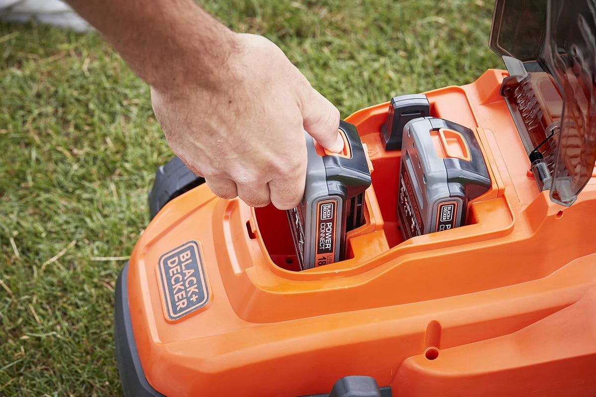 BLACK+DECKER Rasenmäher Akku Rasenmäher Elektro (betrieben mit 2X 18V Akkus, 33 cm Schnittbreite, für kleine und mittlere Rasenflächen bis 250 m², 5-fache Höhenverstellung) BCMW3318N