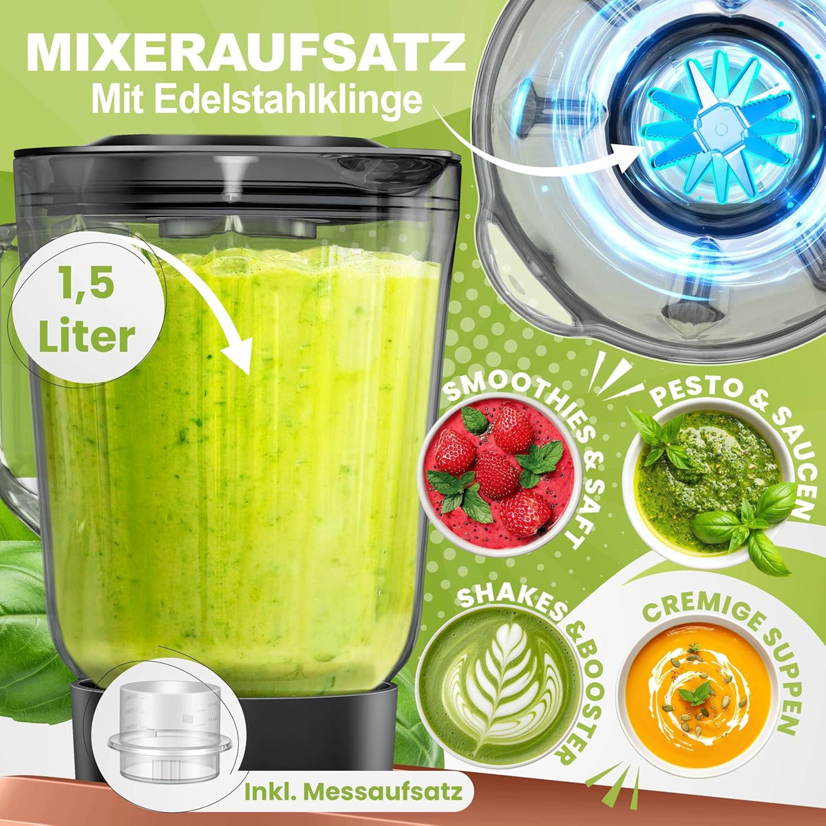KESSER® Küchenmaschine 3in1 mit Fleischwolf & Mixer, 1500W Knetmaschine 5,5L Rührschüssel + Spritzschutz, 6 Geschwindigkeiten, Knethaken, Schneebesen, Rührhaken & Raspeln, Backen & Kochen, Kupfer