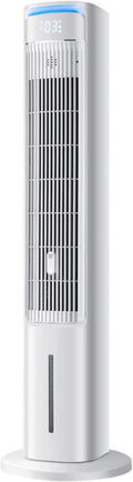Leiser Turm-Klimagerät mit Verdunstungskühlung, 3 Geschwindigkeitsstufen, 12-Stunden-Timer und Aromafunktion. Tragbare Klimaanlage, Keine Fenster erforderlich, Kühlakkus, Abnehmbarer 5-Liter-Tank.
