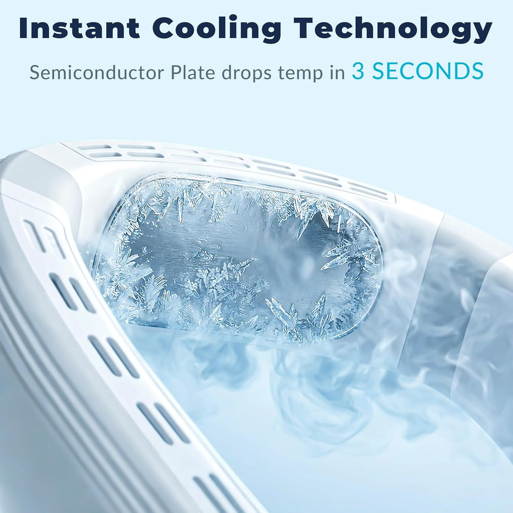 Nackenkühlventilator, Klimaanlage Nackenventilator mit Kühlplatte, wiederaufladbar, batteriebetrieben, tragbarer persönlicher Ventilator, ergonomisches Design, Weiß