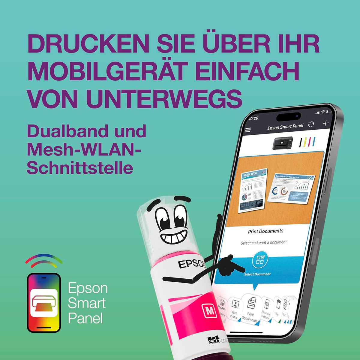 EcoTank ET-4950 Tintentankdrucker | fürs Das Home Office | WLAN & Ethernet | A4 | (Duplex-) Druck, Scannen, Kopieren, Faxen | 6.1 cm Touchscreen | ADF | inkl. Tinte für bis zu 3 Jahre