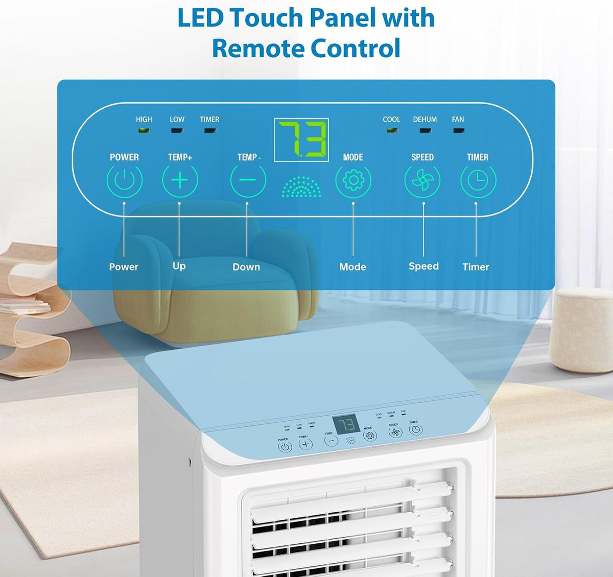 Tragbare Klimaanlage 8000 BTU mit Schnellkühlung, 54 dB Leise, Fernbedienung, 24 Stunden Timer mit Luftentfeuchter, AC Einheit