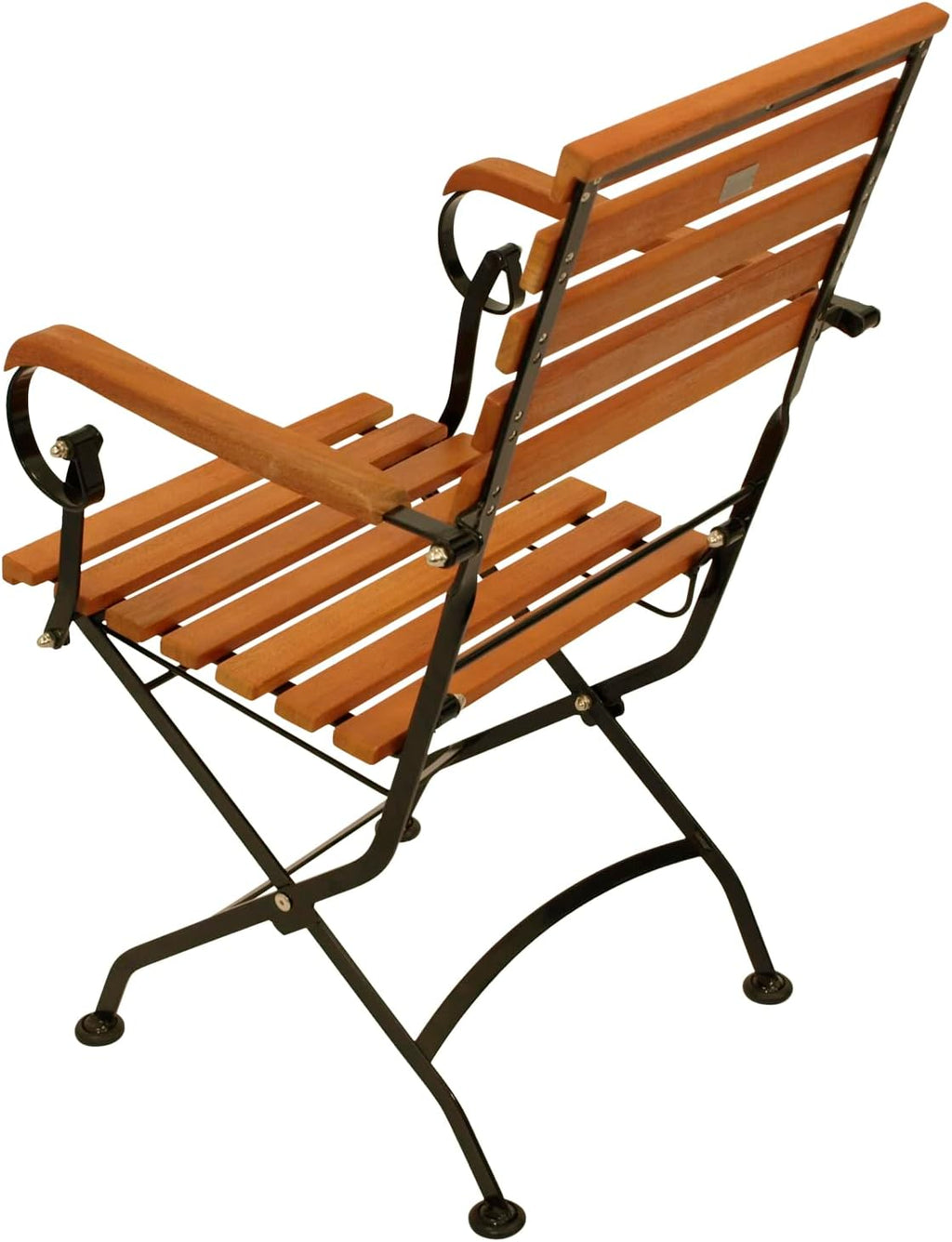 DEGAMO Garten Sitzgruppe Klappgarnitur HOFGARTEN 5-teilig (4X Armlehnensessel, 1x Tisch 70x120cm), Stahl schwarz pulverbeschichtet, Eukalyptus Holz braun geölt, FSC®-Zertifiziert, Outdoor