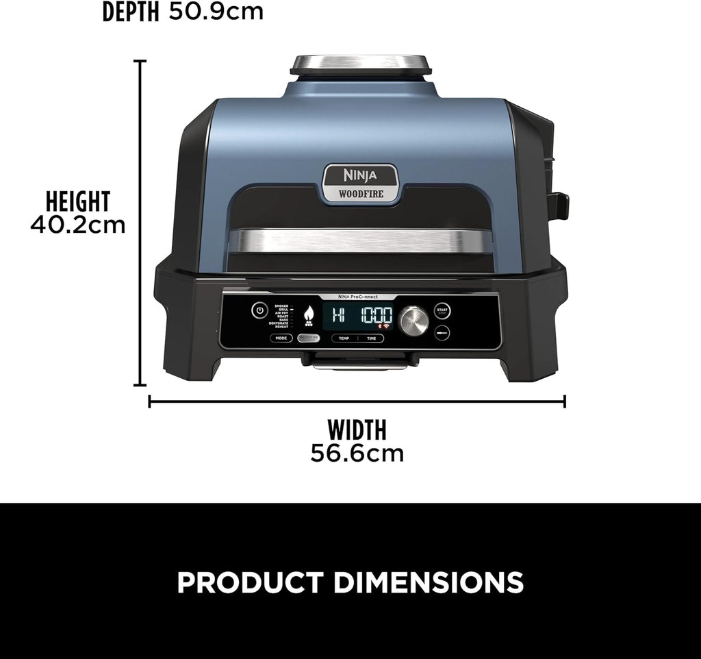 Ninja Woodfire Pro Connect XL Elektrischer Grill und Smoker mit App-Steuerung, digitaler Sonde, großer 7-in-1 Outdoor Grill und Luftfritteuse mit Woodfire Pellets
