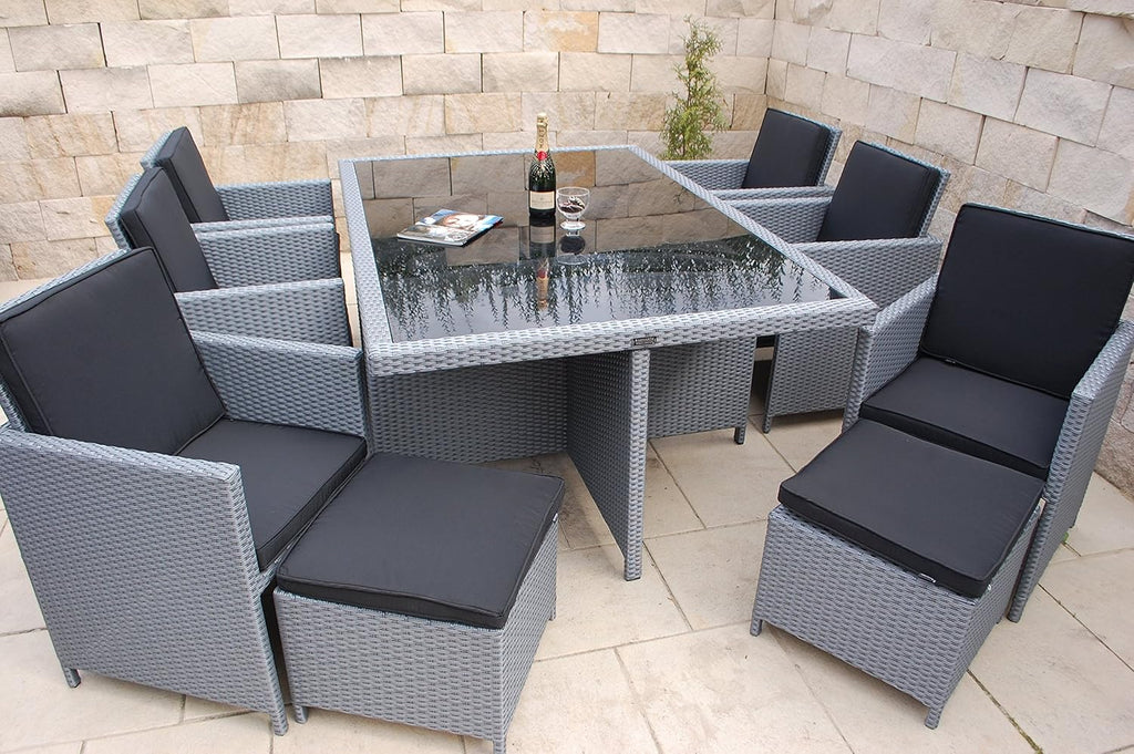 Ragnarök-Möbeldesign Heimdall Premium PolyRattan - Deutscher Hersteller - 8 Jahre GARANTIE - Aluminium Gartenmöbel Essgruppe Tisch Stuhl Hocker Platinum Grau Rostfrei Sitzgruppe