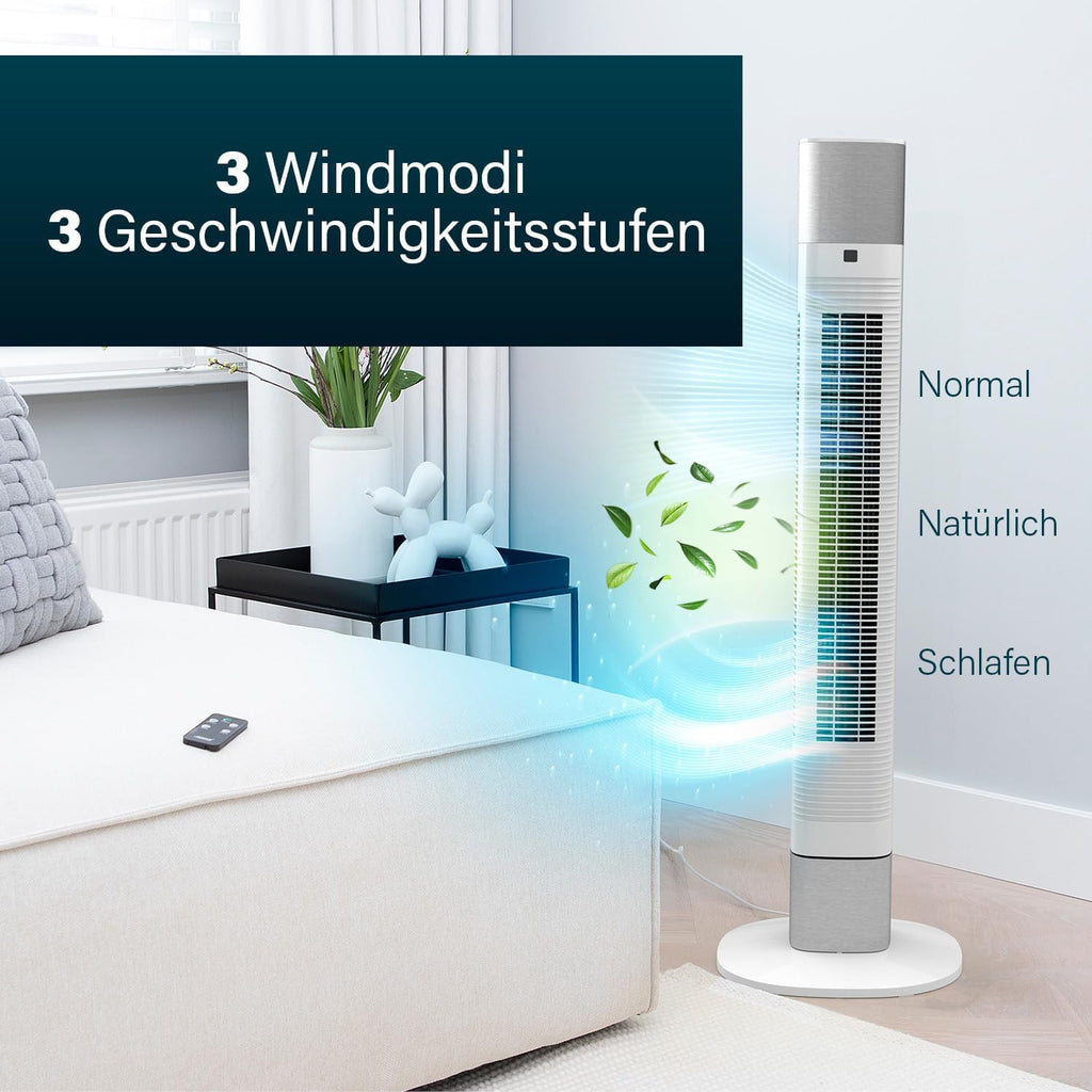 Princess Geräuscharmer Turmventilator - Höhe 103 cm - 3 Modi & 3 Geschwindigkeiten - Oszillation - Steuerbar per App
