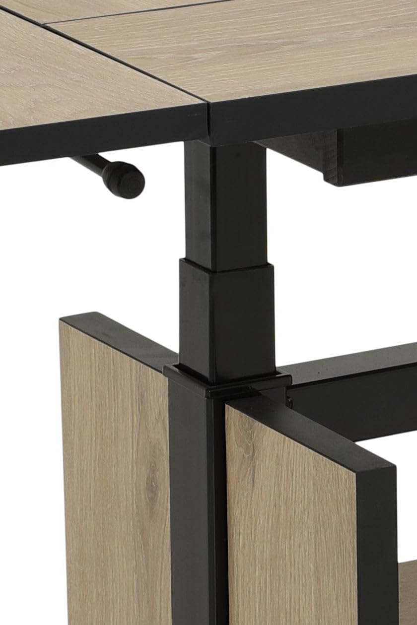 Hela Tische, Couchtisch mit 3 Funktionen Berlin, Dekor Artisan Eiche, Schieferplatteneinlage, Ausziehbar, Höhenverstellbar mit Lift, Kunststoff-Rollen mit Bremse