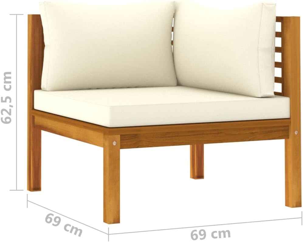 vidaXL Akazienholz Massiv Gartenmöbel 5-TLG. mit Creme Kissen Tisch Mittelsofa Ecksofa Sofa Lounge Gartenset Garten Garnitur Sitzgruppe Gartensofa