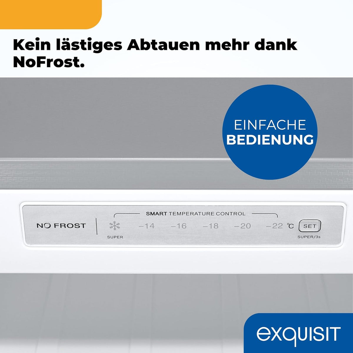 Exquisit Gefrierschrank | 204 l Nutzinhalt, Energieklasse E, 39 dB(A) | NoFrost, Schnellgefrieren, elektronische Temperaturregelung, Türalarm, hohe Bauform | GS5271-NF-H-040E inoxlook