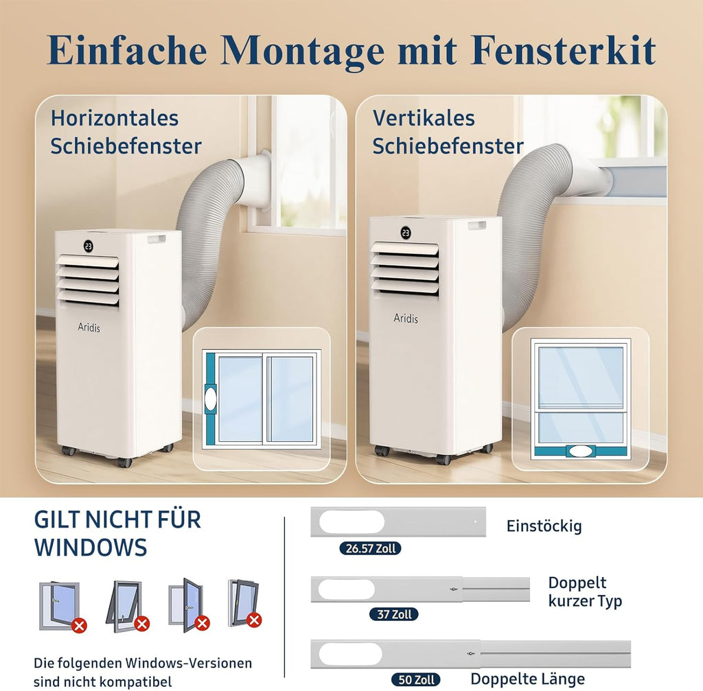 Klimaanlage Mobil 9000 BTU,4-in-1 Mobile Klimaanlage - LED Display&Fernbedienung,leise mobile klimaanlage mit einem Fenstermontagesatz,klimagerät mit abluftschlauch,Raumgröße bis 88m³(33㎡) Tragbare
