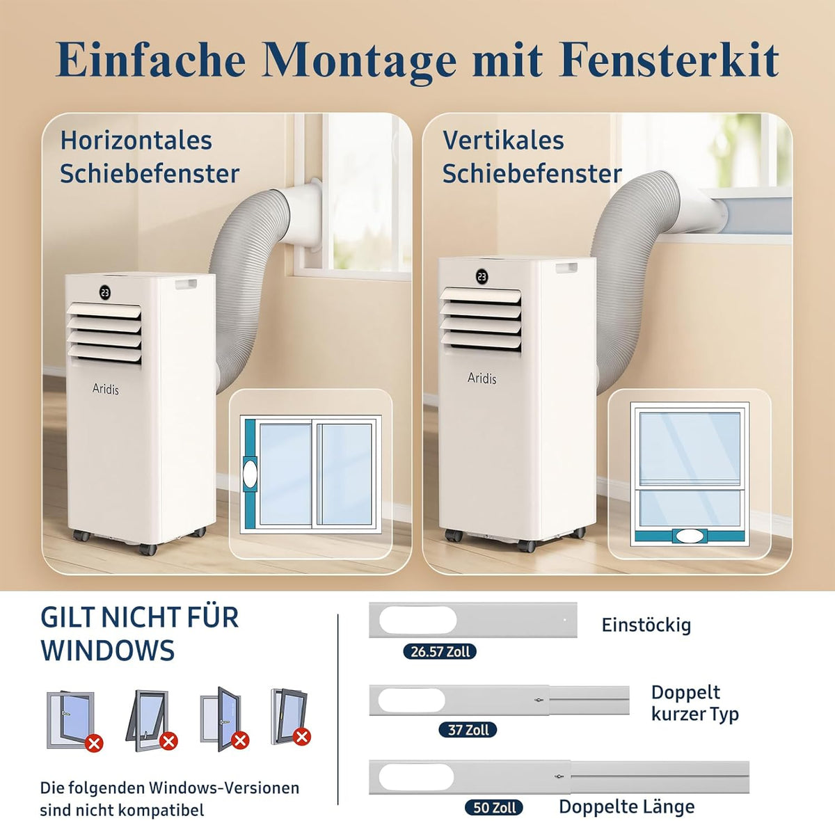 Klimaanlage Mobil 9000 BTU,4-in-1 Mobile Klimaanlage - LED Display&Fernbedienung,leise mobile klimaanlage mit einem Fenstermontagesatz,klimagerät mit abluftschlauch,Raumgröße bis 88m³(33㎡) Tragbare