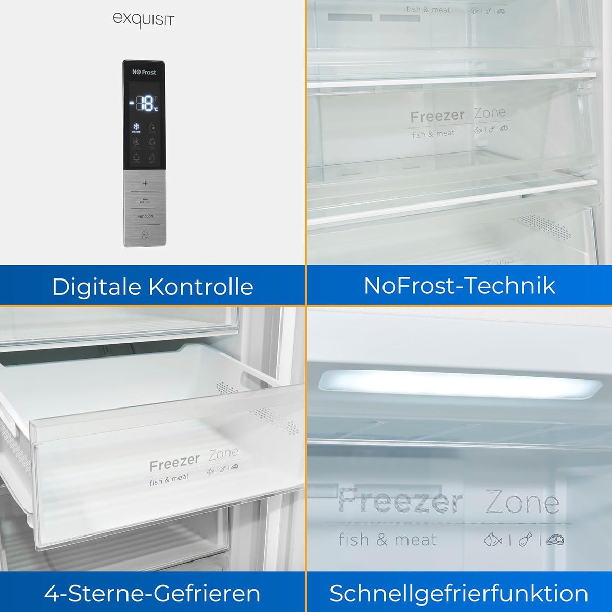 Exquisit Gefrierschrank GS380-NF-H-050D weiss | No Frost | Nutzinhalt: 380 L | Temperaturregelung | Alarm