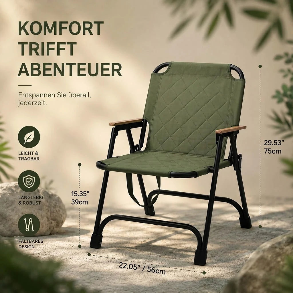 Faltbarer Campingstuhl mit Holzarmlehnen | Waldthron